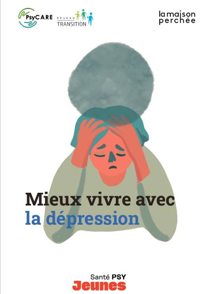 Illustration sur la dépression chez les jeunes, avec une personne accablée et le message "Mieux vivre avec la dépression"